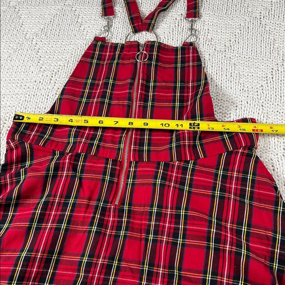 Hot Topic Red/Black Plaid O-Ring Skirtall Overall Zipper Dress - Picture 13 of 16